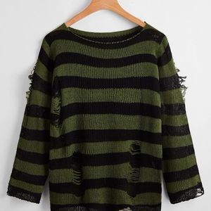 Emo Ripped sweater Y2K vintage fairycore gothic grunge black and green stripes